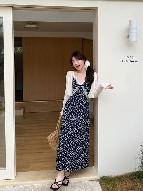 Summer Floral Spaghetti Straps Dress With Shrugs